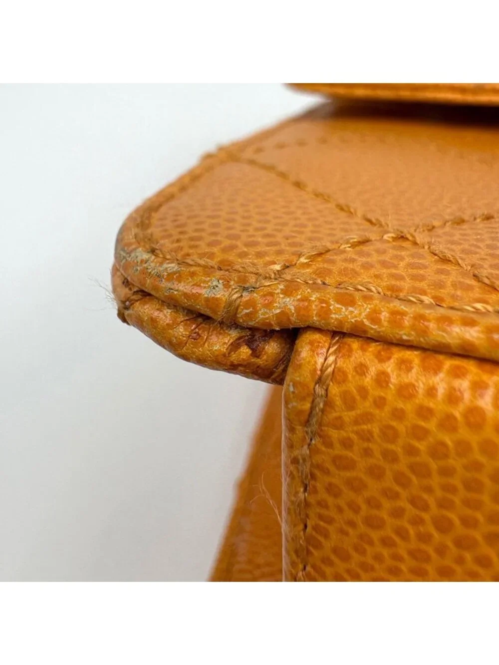 Chanel CC Logo Chain Shoulder Bag Quilted Caviar Leather Orange